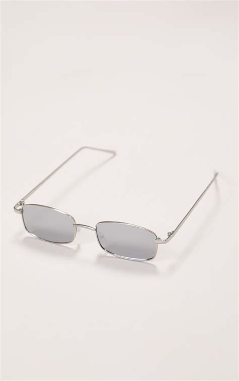 silver frame revo slim rectangle sunglasses prettylittlething