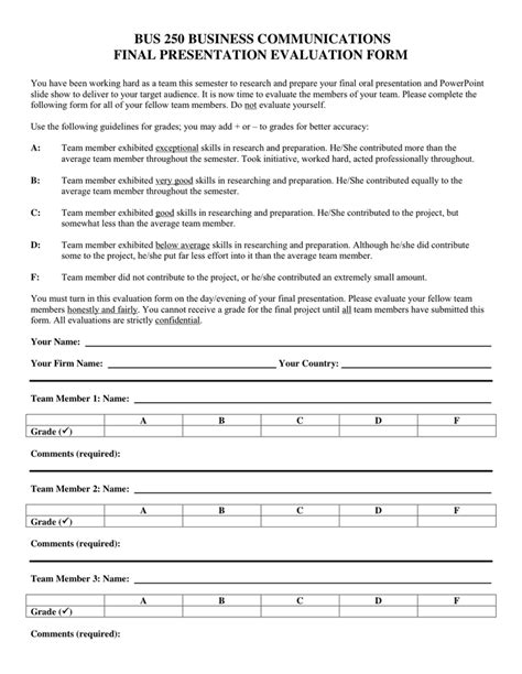 Group Oral Presentation Evaluation Form In Word And Pdf