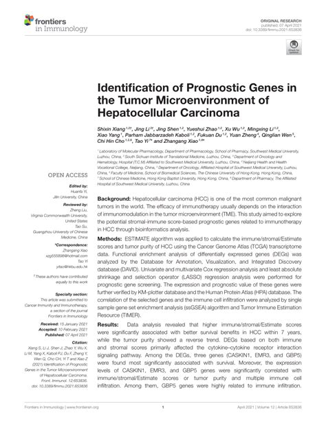 Pdf Identification Of Prognostic Genes In The Tumor Microenvironment