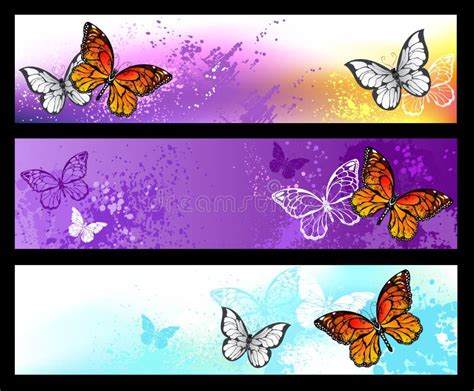 Monarch Butterflies On Multicolors Banners Stock Vector Illustration