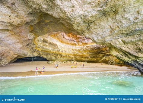 Tourist On Kayaks In Benagil Cave Algarve Portugal Stock Image