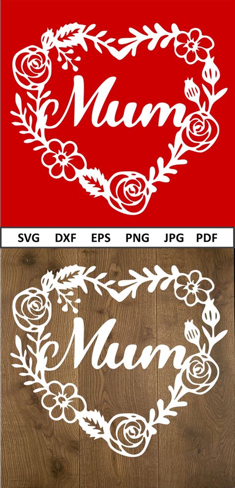 Mum Svg File Flower Heart Frame Svg For Mom Svg Mothers Day Etsy Uk