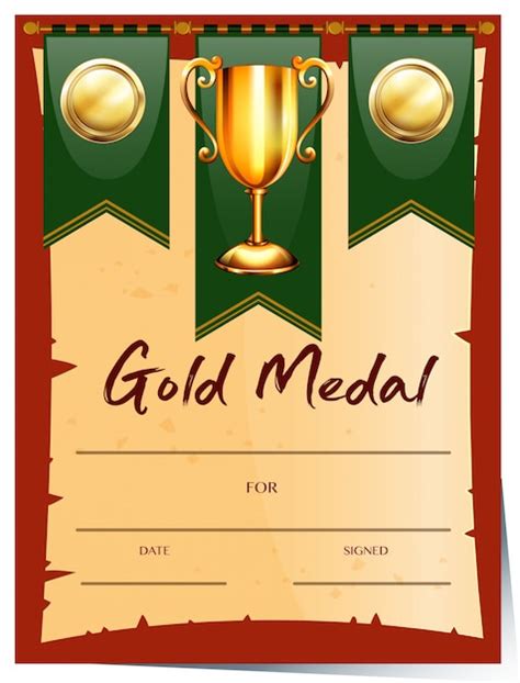 Plantilla De Certificado Para Medalla De Oro Vector Premium