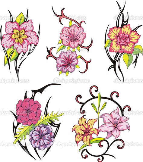 Tribal Floral Tattoos Tribal Flower Tattoos — Stock Vector © Rorius
