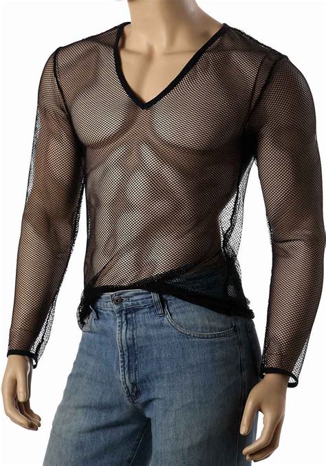 Best Mens Long Sleeve Mesh Top V Neck Fishnet Shirts