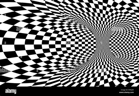Abstract Wormhole Tunnel Black And White Square Optical Illusion