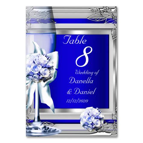 Wedding Table Number Silver Blue Navy Zazzle