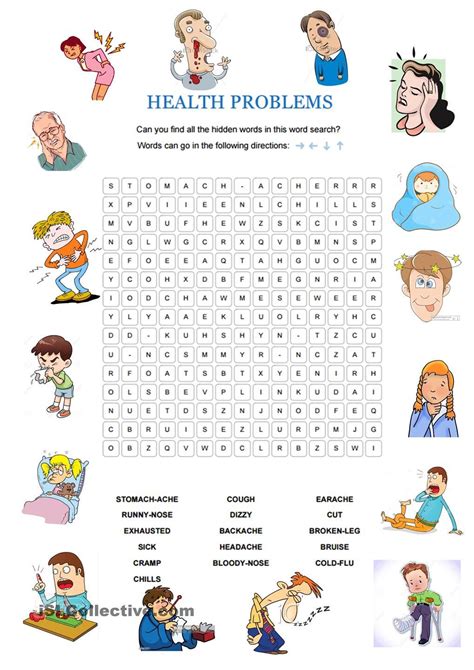 In this online vocabulary lesson you can study health and illnesses vocabulary with many activities and games such as memory cards, and puzzles. HEALTH PROBLEMS | Ingles niños, Enseñanza de inglés, Ejercicios de ingles