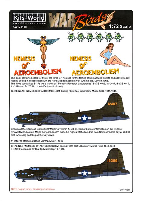Kits World Decals 172 Boeing B 17e Flying Fortress Nemesis Of