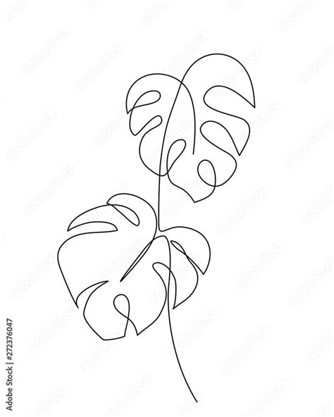 Download Monstera Leaves Continuous Line Drawing Minimalist Art