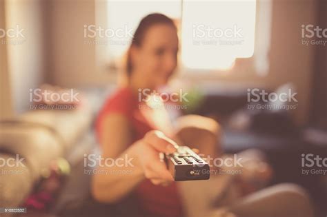 Woman And Baby Watching Tv Stock Photo Download Image Now Blurred