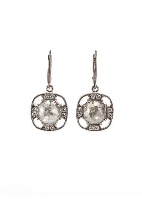 sylva and cie 18k white gold diamond shield earrings