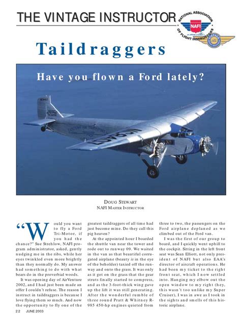 2003 06 Taildraggers Have You Flown A Ford Lately By Eaa Vintage