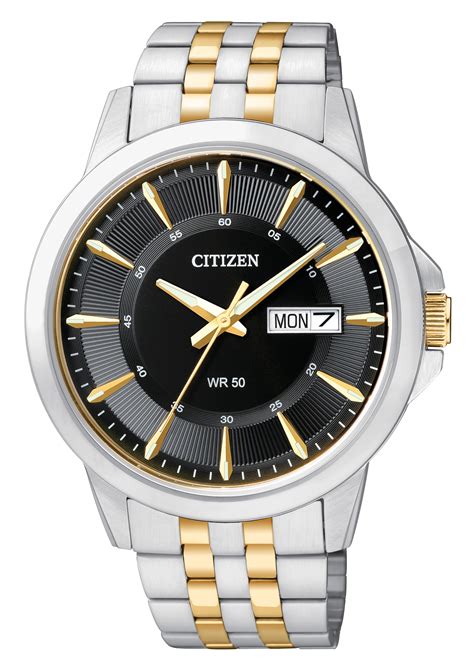 Citizen Mens Quartz Two Tone Stainless Steel Watch With Black Dial And