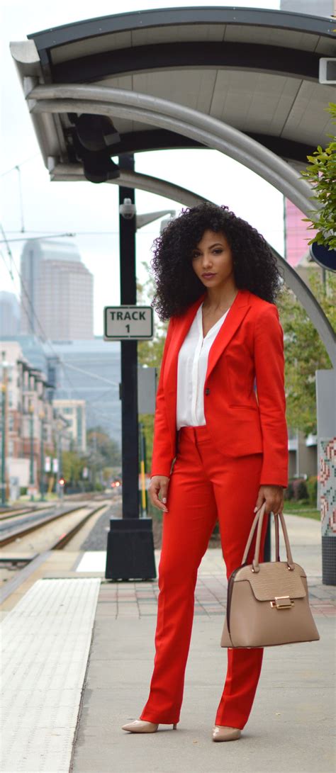 red express suit power suit professional clothes workwear white blouse natural curls shea