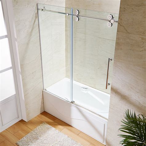 Sliding frameless shower doors showers the home depot. Vigo Elan 56 to 60-in. Frameless Sliding Tub Door with ...