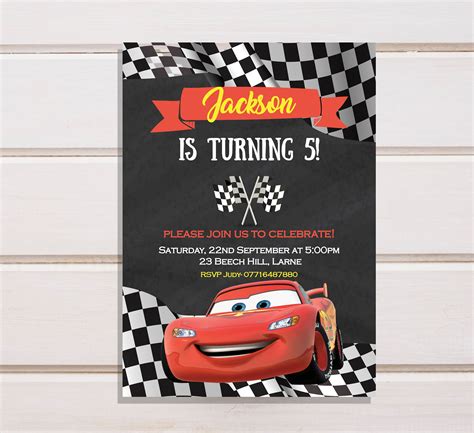Cars Lightning Mcqueen Birthday Invitation Disney Cars Birthday