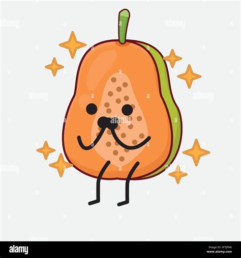 Vector Illustration Of Papaya Fruit Character With Cute Face Simple