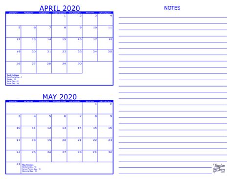 2 Month Calendar 2020
