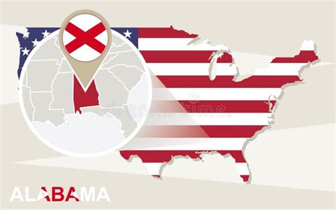 Usa Map With Magnified Alabama State Alabama Flag And Map Stock Vector