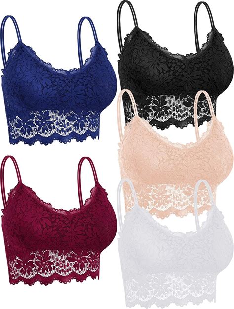 5 Pieces Lace Bralette Padded Lace Camisole Bra Bandeau Bra With Straps And Removable Pads For