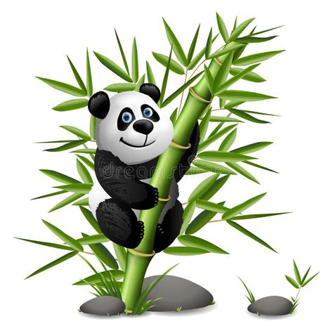 Cute Panda Cartoon Climbing Bamboo Tree Stock Vector Illustration Of
