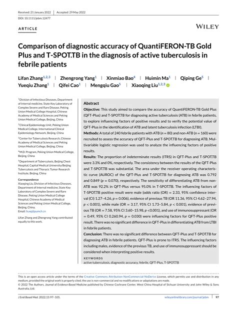 Pdf Comparison Of Diagnostic Accuracy Of Quantiferontb Gold Plus And