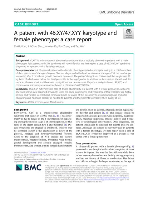 pdf a patient with 46 xy 47 xyy karyotype and female phenotype a case report