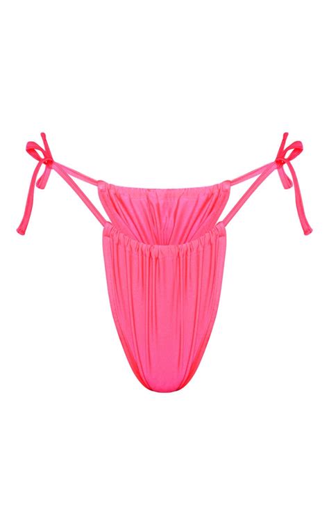 Bright Pink Mini Ruched Tie Side Bikini Bottom Prettylittlething