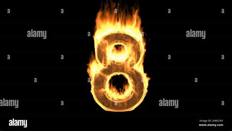 Number 8 Font In Burning Fire Isolated On Dark Background For Numeric