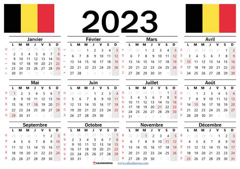 Calendrier 2023 à Imprimer Belgique Gratuitement
