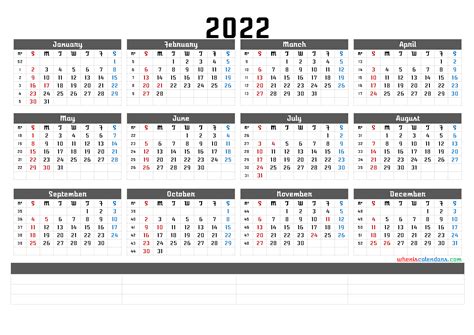 2022 Free Printable Yearly Calendar With Week Numbers 6 Templates