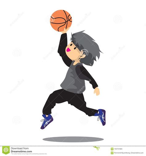 Boy Play Basketball Character Design Cartoon Art Multicolor Stock
