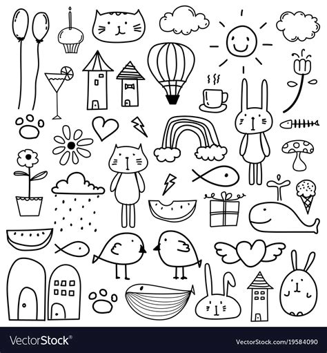 Hand Drawn Doodle Lovely Set For Kid Royalty Free Vector