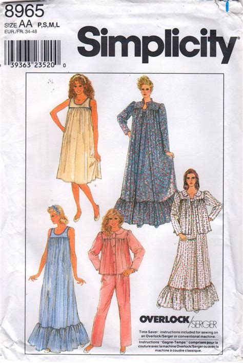 Simplicity 8965 8310 1980s Misses Pullover Nightgown Robe Bed Etsy