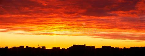 Dramatic Sunset Over Moscow City Landscape With Dark Building