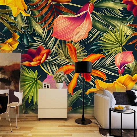 Custom Wallpaper Mural Tropical Rainforest Plant Flowers