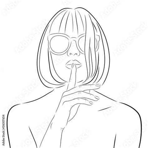 Vector Beautiful Woman Wearing Sunglasses In Contours Stock Image And Royalty Free Vector
