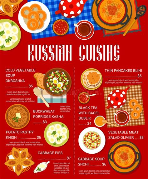 russian cuisine menu russia food dishes meals stock vector illustration of dish porridge