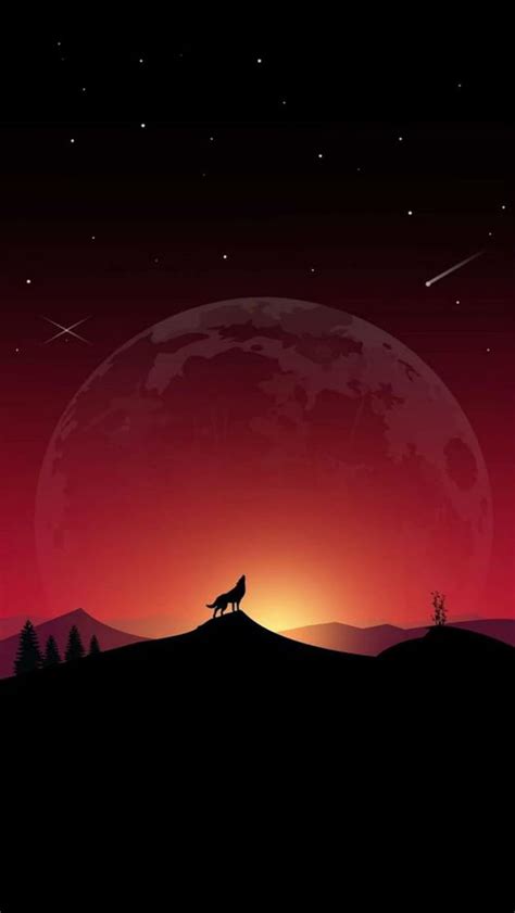 Howling To The Moon Howl Wolf Rising Stars Galaxy Space Red Sun