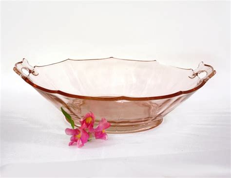 Vintage Pink Depression Glass Bowl Handles Octagonal Shape Vintage 1930s Etsy