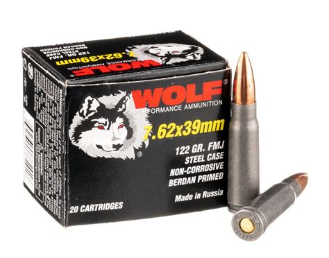 Wolf Performance 762x39mm Ammo 122gr Fmj Steel Case 20 Rounds