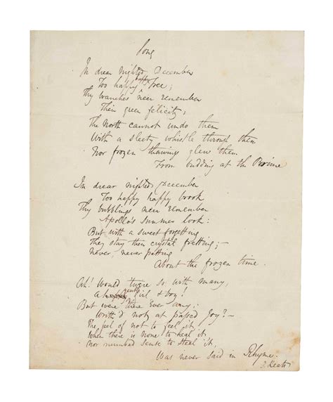 Keats John 1795 1821 Manuscript In The Hand Of His Close Friend