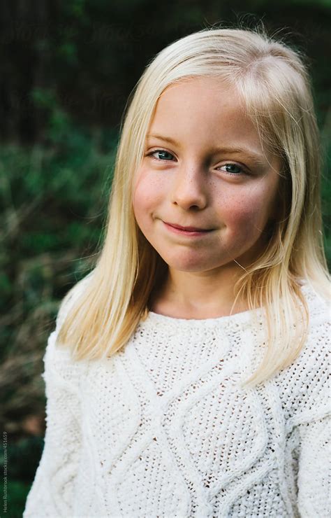 Portrait Of A Little Blonde Haired Girl By Stocksy Contributor Helen Rushbrook Stocksy