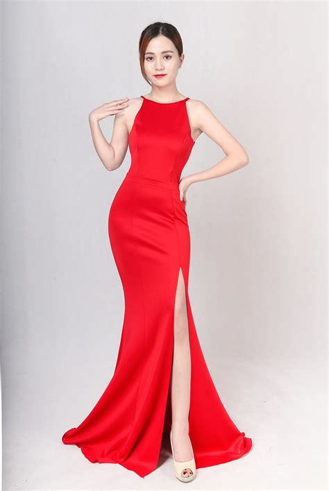 2019 Women Red Long Dress High Split O Neck Sexy Evening Party Dresses Summer High Quality Maxi