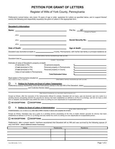 Register Of Wills Of York County Pennsylvania