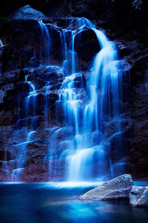 Midnight Waterfall Waterfall Background Waterfall Pictures