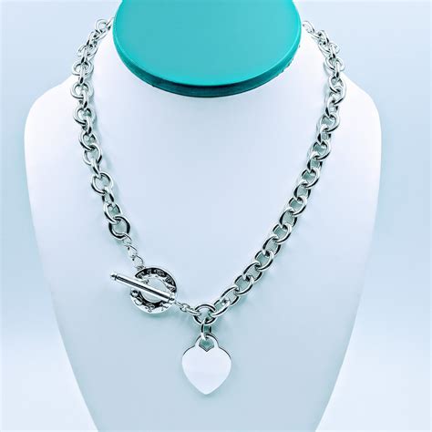 Tiffany And Co 17 Inches Sterling Silver Heart Charm Toggle Necklace ⋆