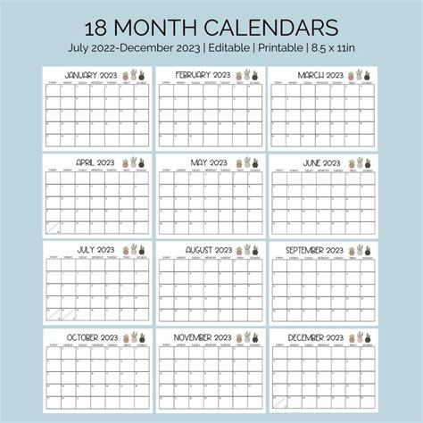2022 2023 Editable Printable Calendars 18 Month Calendars Etsy India