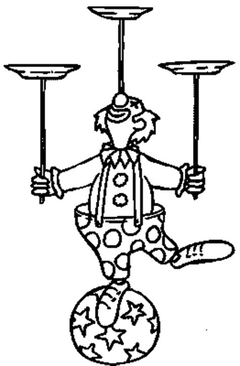 Sur le dessin le clown jongleur jongle avec 6 balles. coloriage | clown | clown-jonglage-assiettes-cirque